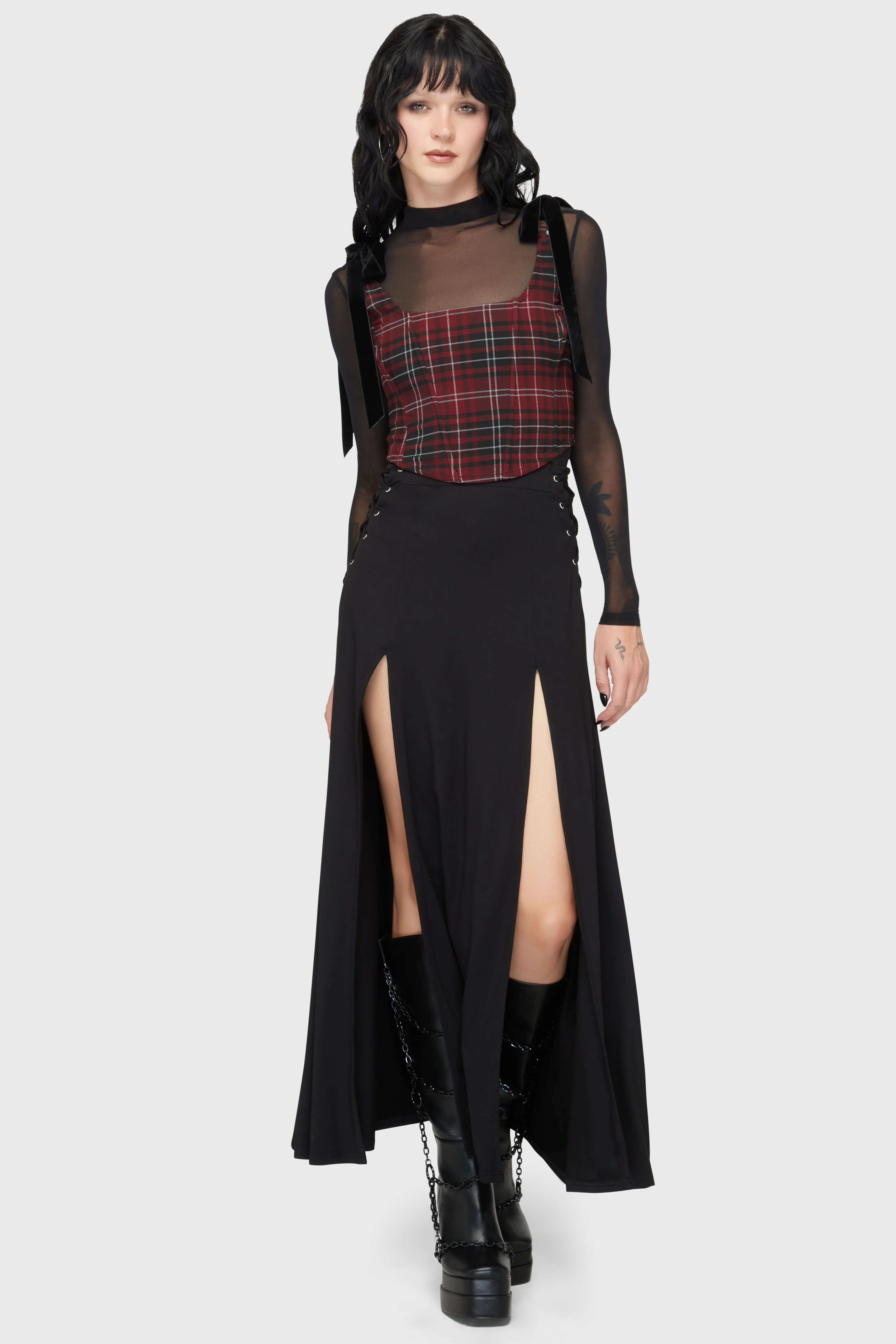 Tartan Flora Corset Top [BURGUNDY] - Image 3