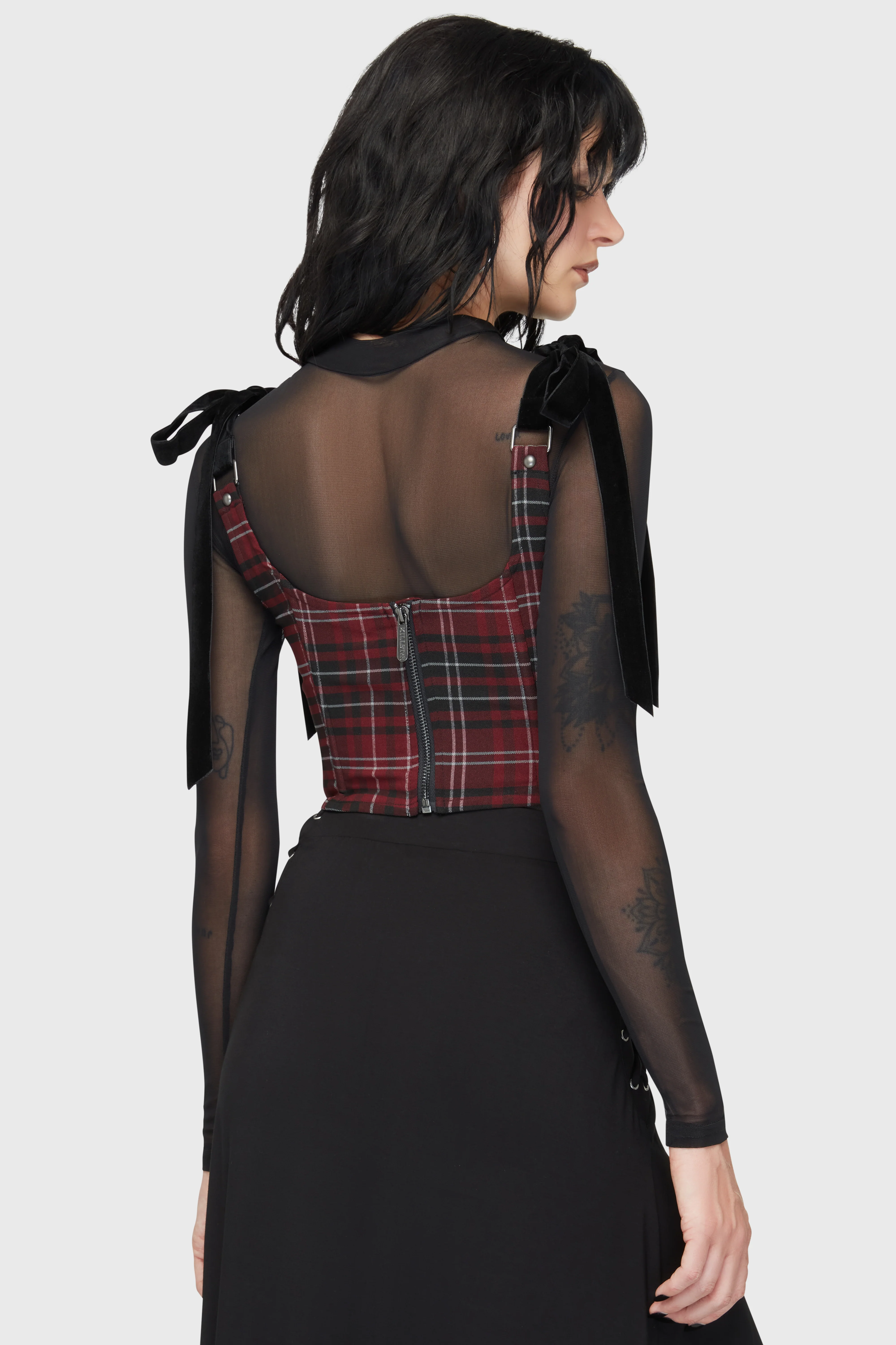 Tartan Flora Corset Top [BURGUNDY] - Image 4