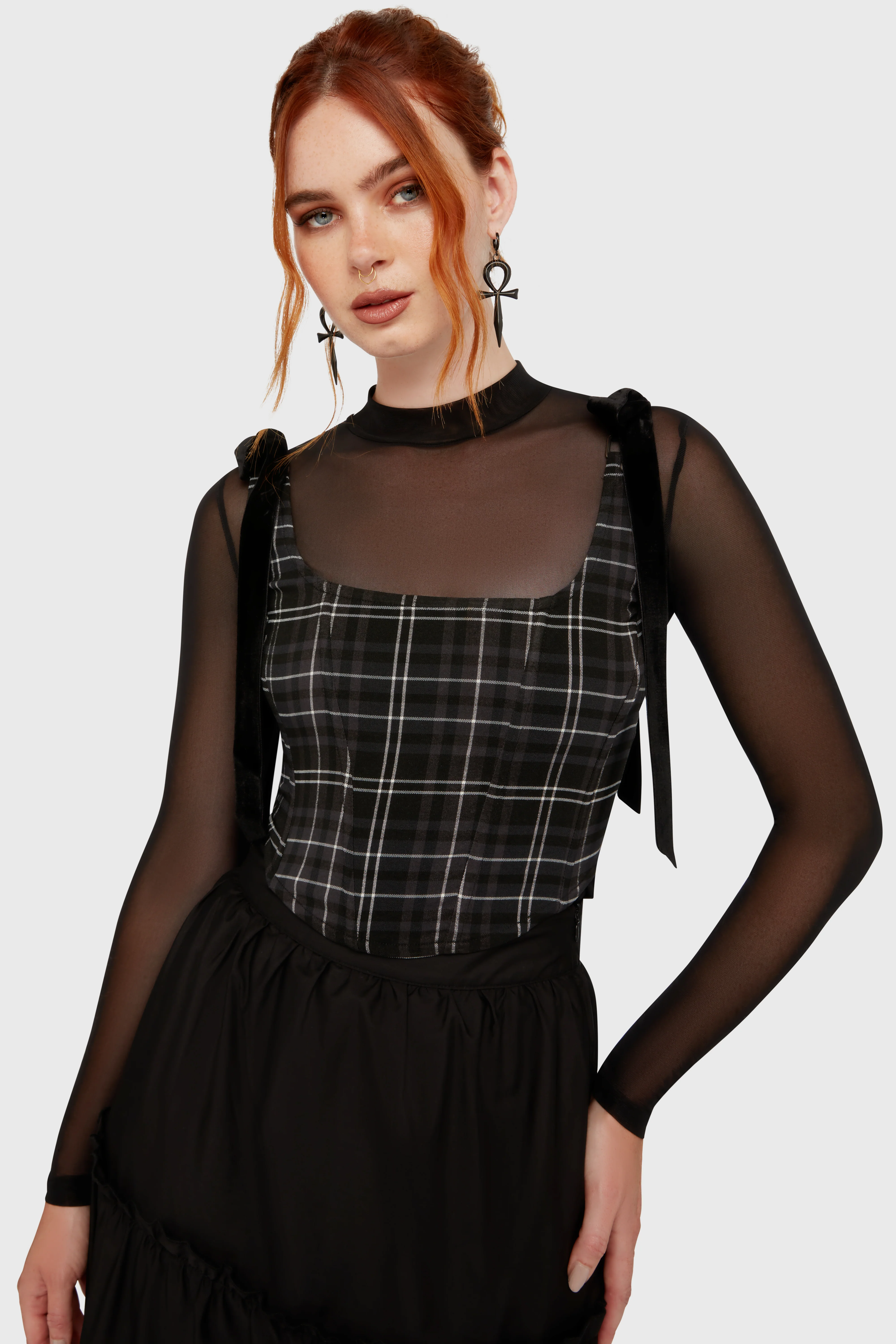 Tartan Flora Corset Top [GREY] - Image 3
