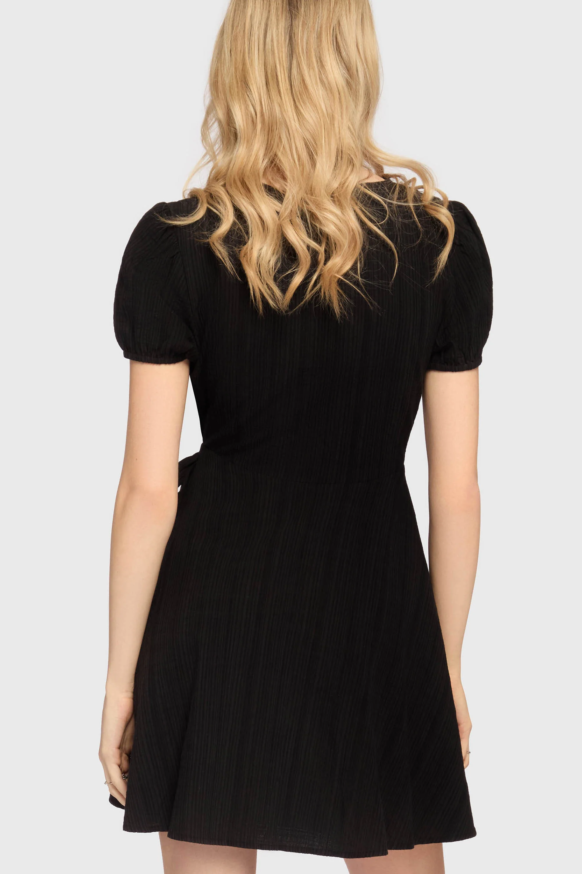The Hollow Embroidered Mini Dress [Black] - Image 3