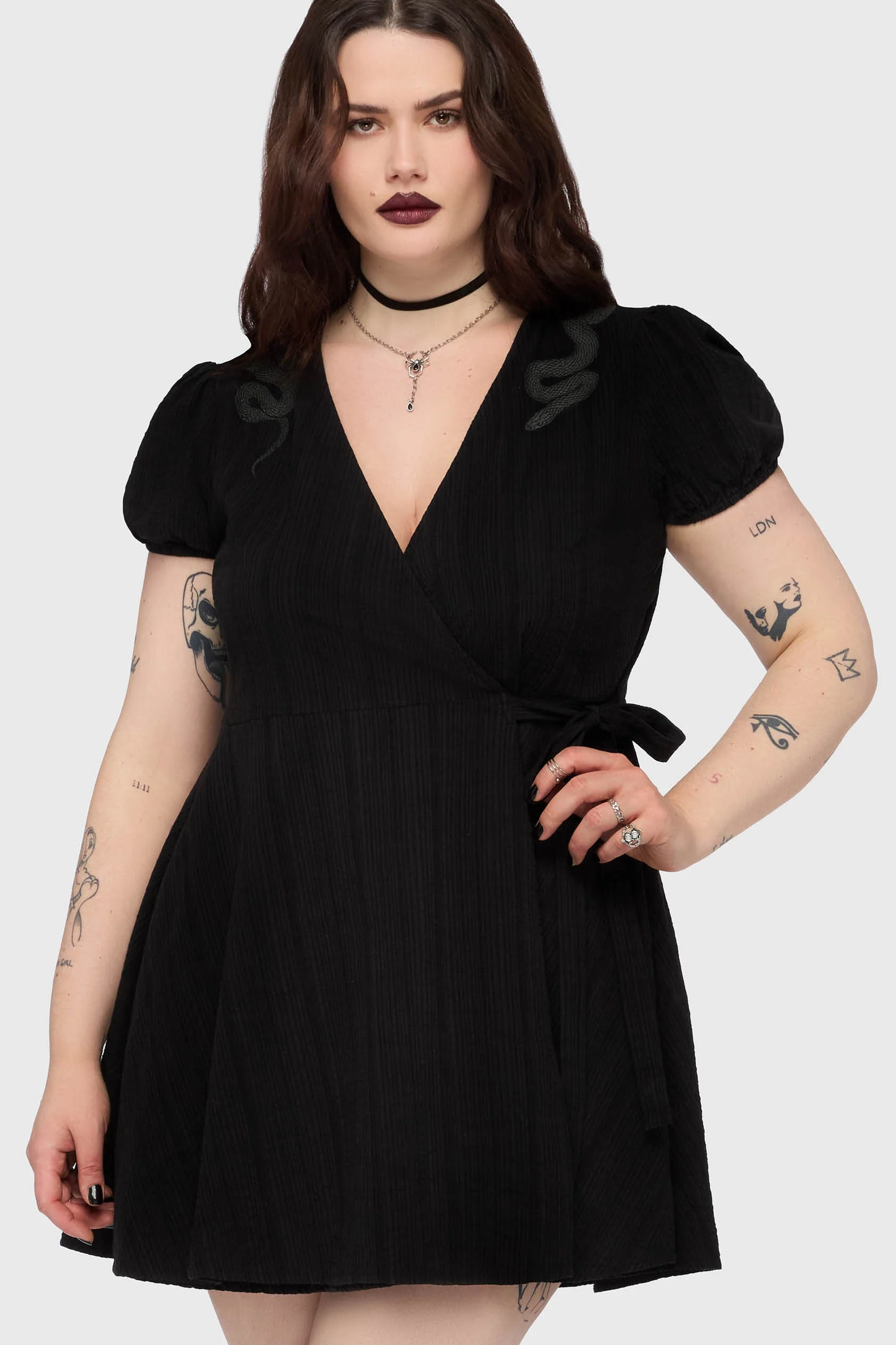 The Hollow Embroidered Mini Dress [Black] - Image 4