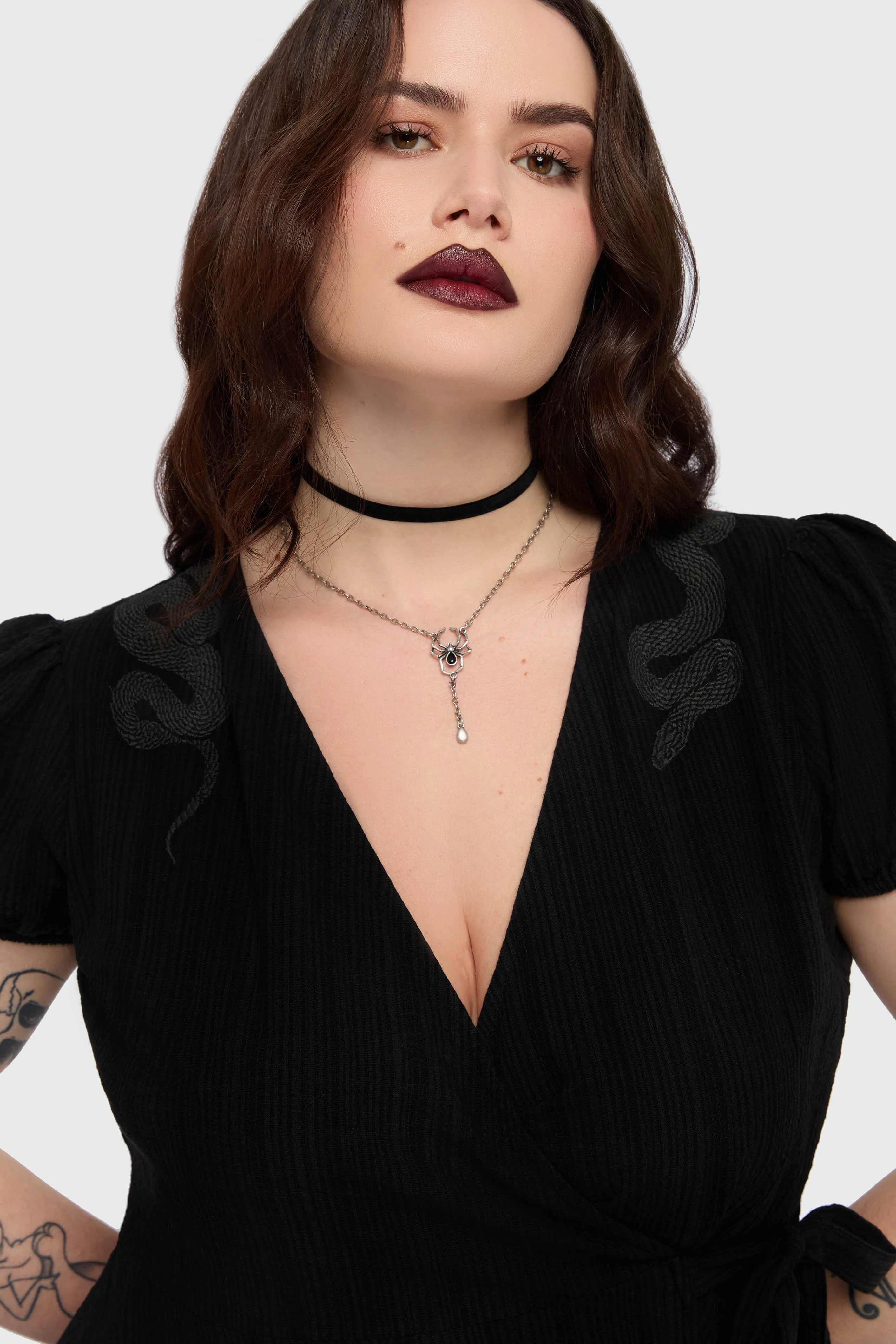 The Hollow Embroidered Mini Dress [Black] - Image 5