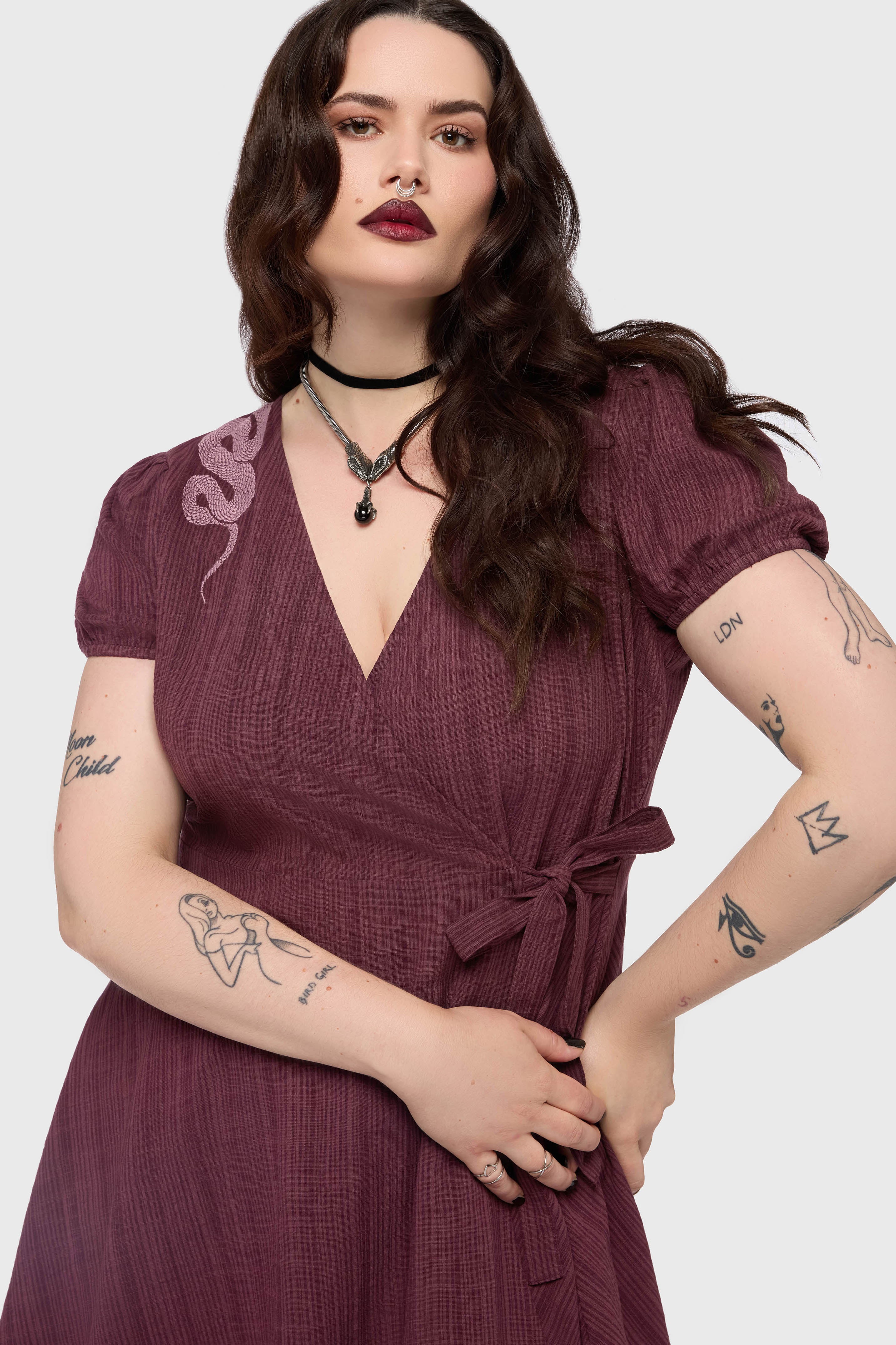 The Hollow Embroidered Mini Dress [Purple] - Image 4