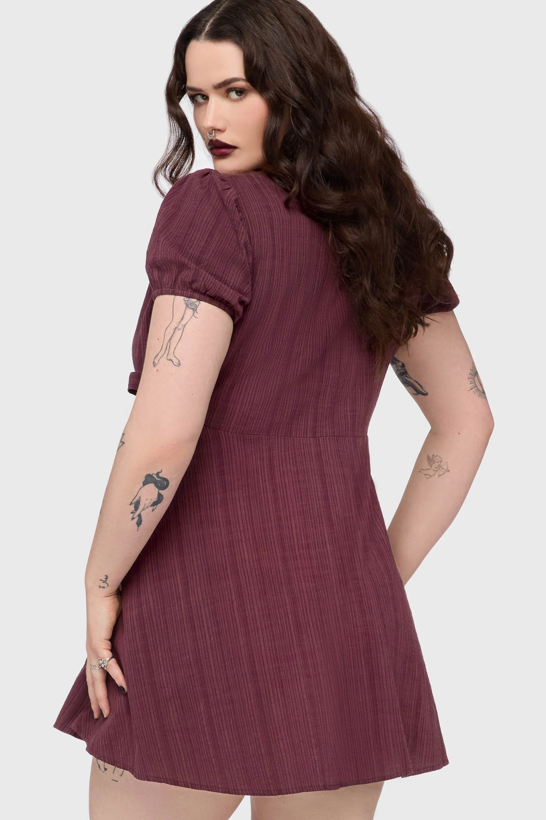 The Hollow Embroidered Mini Dress [Purple] - Image 5