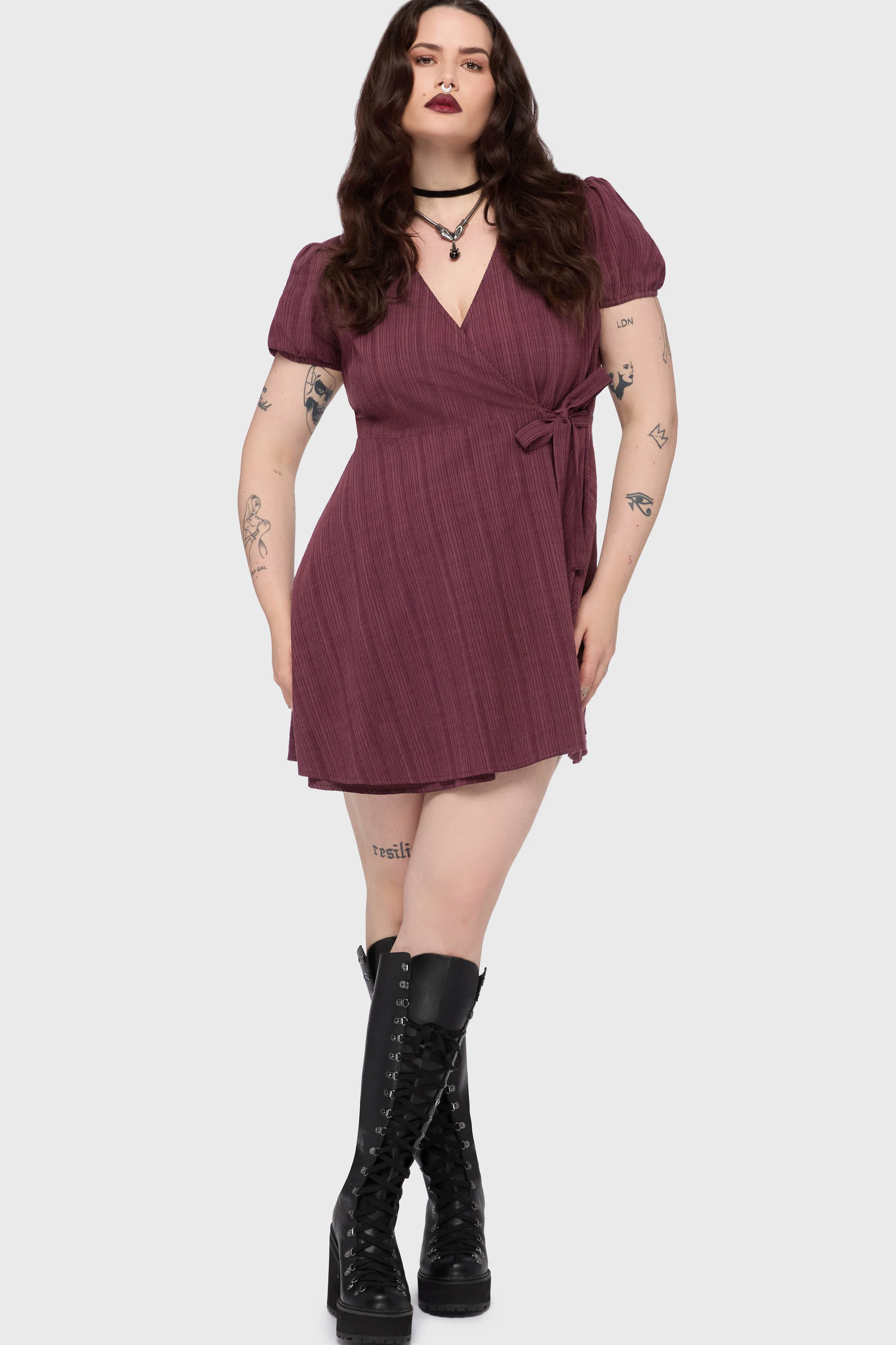 The Hollow Embroidered Mini Dress [Purple] - Image 6